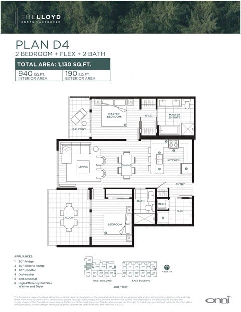 Floor plan for 2 beds, 2 baths, 938 sqft